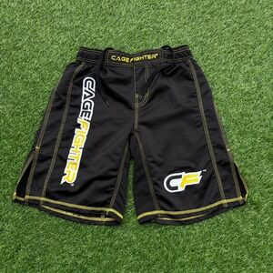 Cage Fighter MMA Shorts Mens S Black Yellow Board Shorts Excellent Grappling